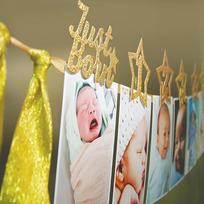 12Months Glitter Photo Folder With Digital Star Crown Snowflake Banner For Baby Age Recording Memories Baby Shower First Happy Birthday One Year Decor Gold Star