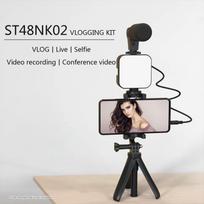 Smartphone Vlogging Kit Tripod Phone Holder + Microphone + Video Light + Clip + 3.5mm TRS to TRRS Audio Cable for Live