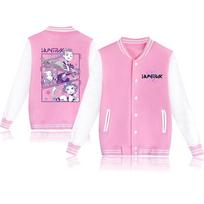 New KPop Demon Hunters Baseball Jacket Autumn Winter Fleece Tracksuit Anime Baseball Uniform Women Men Long Sleeve Jersey Tops XXS rožinė