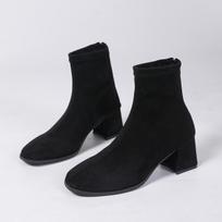 Leopard Print Suede Chunky Heel Square Toe Boots | Women’s High Heel Ankle Boots | Plus Size 43 | Autumn/Winter 39 juoda
