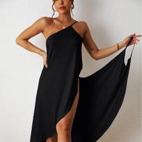 Women's Summer V-neck Color Suspender Beach Dress L juoda