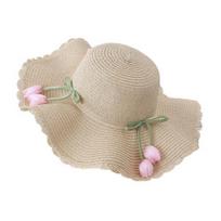 Beach Hat Wave Lace Trim Design Tulip Bow Decor Full Face Sun chaki