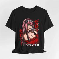 Zero Two Waifu Anime Pattern T-shirt Men's and Women's Summer Cotton Comfortable Short Sleeve Casual Sports Top S