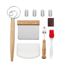 Danish Dough Whisk Baking Bread Stainless Steel Tool Set 2 PCS Dough Scraper with 5 Replacement Blades