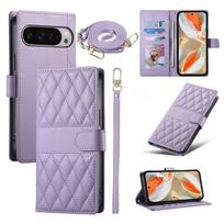 Long lanyard Flip Leather Case for Google Pixel 10 9 8 7 Pro XL 10A 9A 8A 7A Wallet Card Holder Pocket Phone Cover Coque Etui Google Pixel 8 violetinė