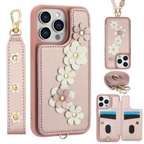 Crossbody Flip Leather Phone Case For iPhone Air 17 16E 15 16 14 13 12 11 Pro Max XR XS Max 7 8 Plus SE Wallet Wrist Strap Cover iPhone 16 Pro Max rožinė