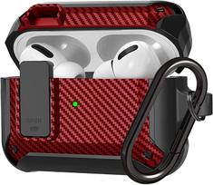Switch Earphone for Airpods Pro 2/AirPods 1/2/3 Case, Carbon Fiber Design Shockproof Full-body Protection Cover with Keychain For AirPods Pro 2 raudona