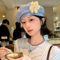 Versatile Flower Beret French Style Artist Cap Elegant Painter Hat  Autumn mėlyna