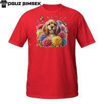 Cocker Spaniel Shirt – Cute Dog Surrounded by Colorful Spring Flowers Tee L