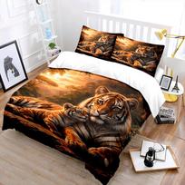 Tigers With Cub In Warm Forest Bedding Set For Kids Luxury Gift 3Pcs Digital Print Comforter Set Soft Comfortable Breathable EU Twin 135X200cm&set