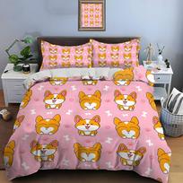 3Pc Cute Cartoon Corgi And Bones Print Bedding Set 1 Duvet Cover 2 Pillowcases For Adult And Children Luxury Gift Full Size EU Twin 135X200cm&set