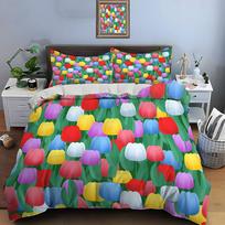 Colorful Tulip Field Print Soft Comfortable Duvet Cover Bedding Set Included 1*Duvet Cover  2*Pillowcases Luxury Gifts EU Twin 135X200cm&set