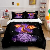 Purple Dragon With D20 Dice Print Bedding Set 1 Duvet Cover 2 Pillowcases For Adult And Children Luxury Gift Full Size EU Twin 135X200cm&set