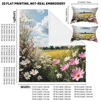 Printed Quilt Cover Pillowcase Three-Piece Set Sunny Wildflower Meadow Pattern, Bedding Set 180cmx200cm