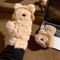 Flip-top Winter Plush Gloves Acrylic Fibers Anti-cold Mittens Fashion Cartoon Bear Gloves  Couple smėlis