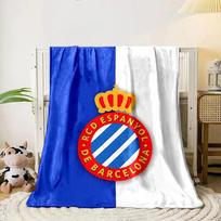 A blue and white striped crest with a red circular border and gold crown. for all seasons blanket lunch break throw gift 80cm x 120cm