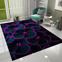 Neon Floral Black Area Rug Glow Outline Flower Carpet Non Slip Washable Cozy Dark Background Rug for Living Room Decor 40x60cm