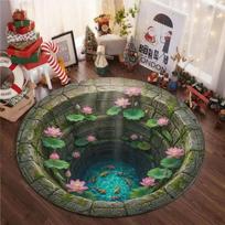2D Koi Fish Pond Round Area Rug Non Slip Illusion Water Lily Print Carpet for Living Room Bedroom Home Decor Summer Trap Carpet 80cm x 80cm