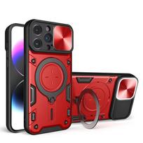 Magnetic  Slide Camera Protection 360 Rotate Kickstand Armor Ring Cover Case for IPhone 16 15 14 13 12 11 Pro Max XR XS 8 SE 7 Plus iPhone 13 Pro raudona
