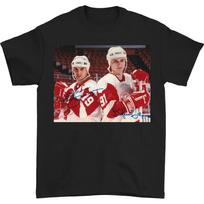 SERGEI FEDOROV STEVE YZERMAN Detroit Red Wings signed T-shirt Black JJ5545 L