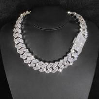 Iced Out Cuban Link Chain 2 Row Zircon Cuban Chain Rhombus Prong Cuban Choker Necklaces Women Men Hip Hop Jewelry 15mm Wide 50cm