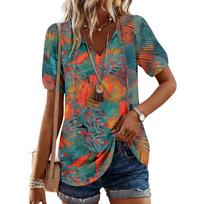 Women's Fashionable Casual Vintage Printed Top L armijos žalia spalva