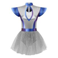 Moterims Kosminio ateivio Cosplay Suknelė Skraidanti rankovė Priekyje išpjova Metalinis Blizgus Patchwork Tiulio Apatinė dalis Įmontuotos kelnaitės S mėlyna