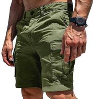 Men Shorts High Waist Buttons Zipper Closure Pure Color Cargo Trousers with Multi Pockets Outdoor Casual Shorts Summer Wear L armijos žalia spalva