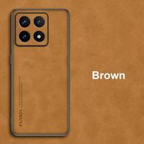 Prabangus PU odos telefono dėklas Xiaomi 14T Pro modeliui, skirtas Xiaomi Mi 14T Pro Mi14T 5G, matinis silikoninis galinis dangtelis, pilna apsauga For Xiaomi 14T ruda