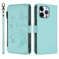For iPhone 14 13 12 11 Pro Max XS XR X SE 2026 8 7 6S Plus Case, Flower Wallet Flip Case with RFID Blocking, Zipper, Card Slots For iPhone 6 6S mėtų žalios spalvos