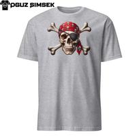 Unisex Pirate Skull T-Shirt Mens Womens Tees Top | Short Sleeve Red Bandana Eyepatch Crossbones Tee S