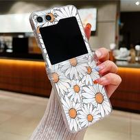 Folding Transparent Case For Samsung Galaxy Z Flip5 Flip4 Flip3 Flip6 5G Flip 6 5 4 3 Hard Flower Pattern Clear Phone Cover Galaxy Z Flip5
