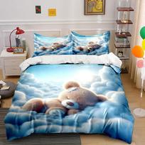 Cute little bear sleeps in soft clouds Print Bedding Set 1Duvet Cover 2Pillowcases for Adult and Children Luxury Gift Full Size EU Twin 135X200cm&set