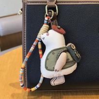 Handmade Fabric Duck Keyring, Beret-Wearing Duck Pendant with Mini Backpack,Artist Duck Keychain, Cute Plush Charm
