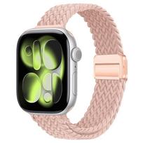 Nylon Braided Strap for Apple Watch Ultra 3 49mm 11 10 46mm 42mm Magnetic Buckle Bracelet IWatch 9 8 7 41/45mm 6 5 4 SE 44/40mm S10-11 42mm 40 41mm rožinė
