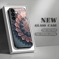 Mandala Flower Tempered Glass Phone Case Suitable for Samsung Galaxy S26 S25 S24 S22 S21 S20 FE/Ultra/Plus Anti Drop Back Cover GalaxyS23plus