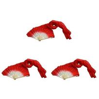 ABBY-3X Hot Sale 1.8M Hand Made Belly Dance Dancing Silk Bamboo Long Fans Veils Red
