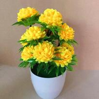 Chrysanthemums Artificial Bonsai Welcoming Decor Desk Display Garden Silk Simulated Home Indoor Office Plant Potted geltona