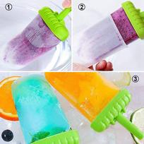 ABBY-12 Pack No BPA Reusable Ice Cream DIY Molds Holders With Tray And Sticks Popsicles Maker Fun For Kids-Green