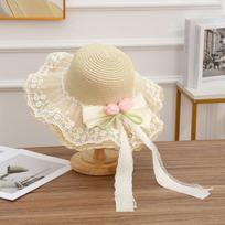 Summer Tulip Straw Hat Female Korean Version Ribbon Bow Sun Hat Big Brim Show Face Small Sun Hat smėlis