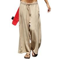 Women’s Straight Leg Summer Jogger Pants Loose Fit Drawstring Waist Lightweight Casual Trousers for Daily Wear and Outdoor Activities L smėlis
