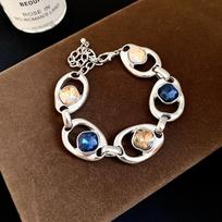 Vintage Style Silver Bracelet Oval Link Bracelet Chain Multicolor Gemstone Charm Vintage Jewelry For Women Accessories Gifts A1