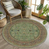Round Vintage Style Area Rug Geometric Floral Pattern Mat Non Slip Soft Stylish Elegant for Living Room Bedroom Home Decor 80cm x 80cm