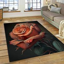 Romantic Red Rose Floral Area Rug with Dark Background for Living Room Bedroom Decor Non Slip Carpet Elegant Style Perfect Gift 40X60CM