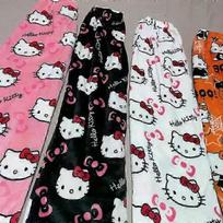 Mielos rožinės Hello Kitty pižamos kelnės XS dideli dydžiai jaukūs stilingi namų drabužiai M juoda