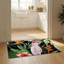Tropical Parrots Flowers Palm Leaves Floor Mat Flannel Door Mat Non-Slip Bedroom Living Room Home Decor 40x60cm
