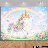 2D Whimsical Flower Crown Unicorn Photography Backdrop 47.2x31.5inch/120*80cm