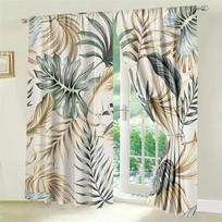 2Pcs Tropical Leaf Curta, Monstera & Palm Pattern, Beige Green Jungle Style, Living Room Bedroom Decor, With Rod Pocket 24x59in(60x150CM)x2&Rod Pocket&2 panels