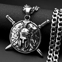 Vintage Nordic Vikings Spartan Warrior Sword Shield Pendant Necklace For Men Stainless Steel Silver Color Helmet Jewelry Gifts