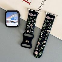 Floral Engraved Strap For Apple Watch Band 46mm 40mm 44mm45mm 42mm 41mm  Silicone Sport iWatch Series 10 9 8 7 6 5 4 Ultra 2 38 40 41 S10-42mm